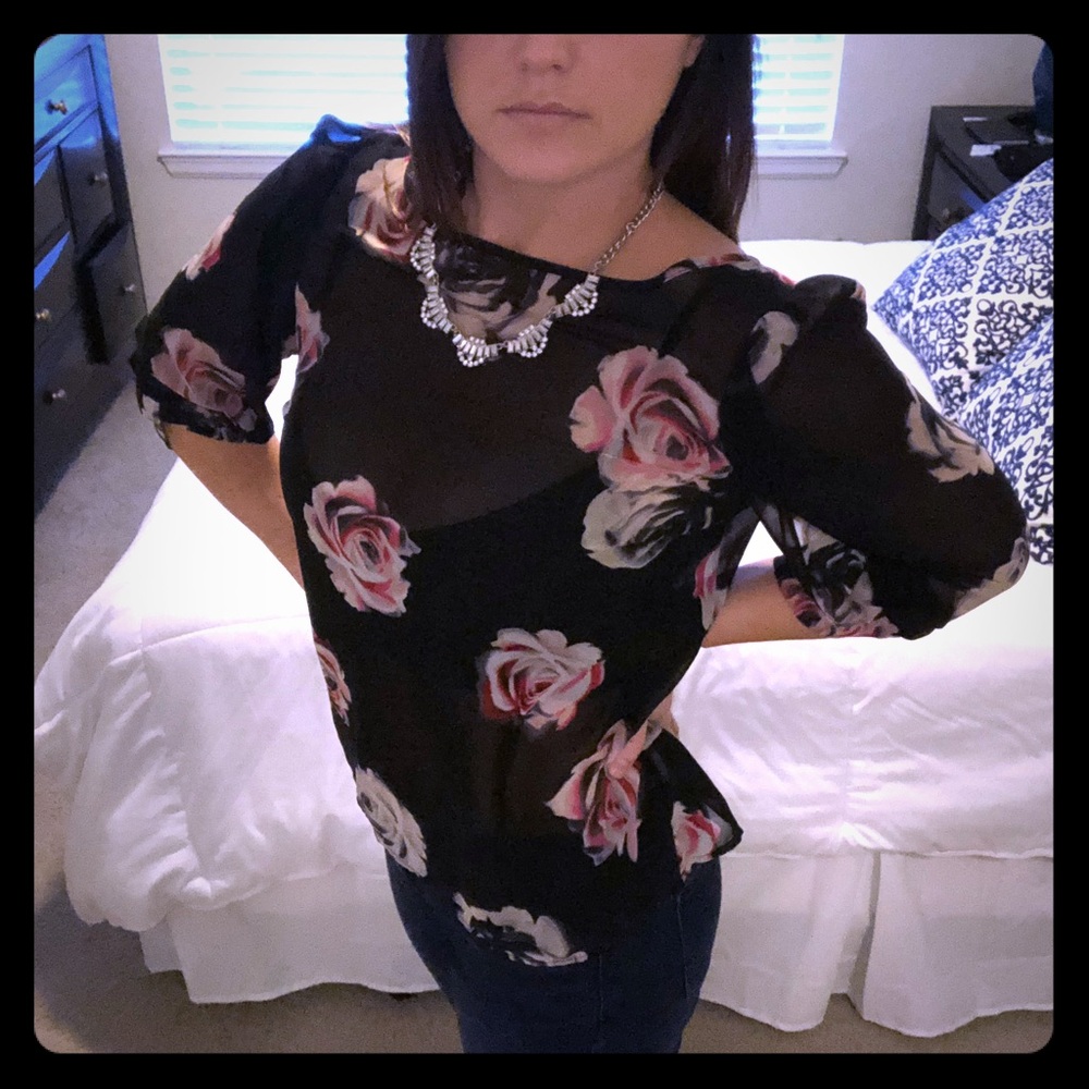 Lauren Conrad chiffon roses blouse